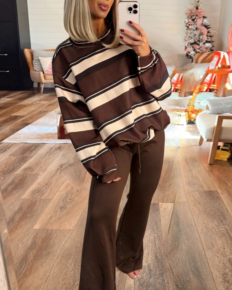 Chic Oversized Striped Crewneck Sweatshirt