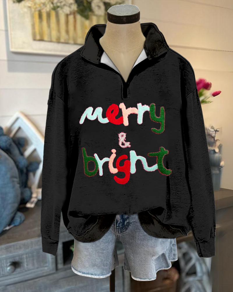 Merry & Bright Embroidered Half-zip Pullover