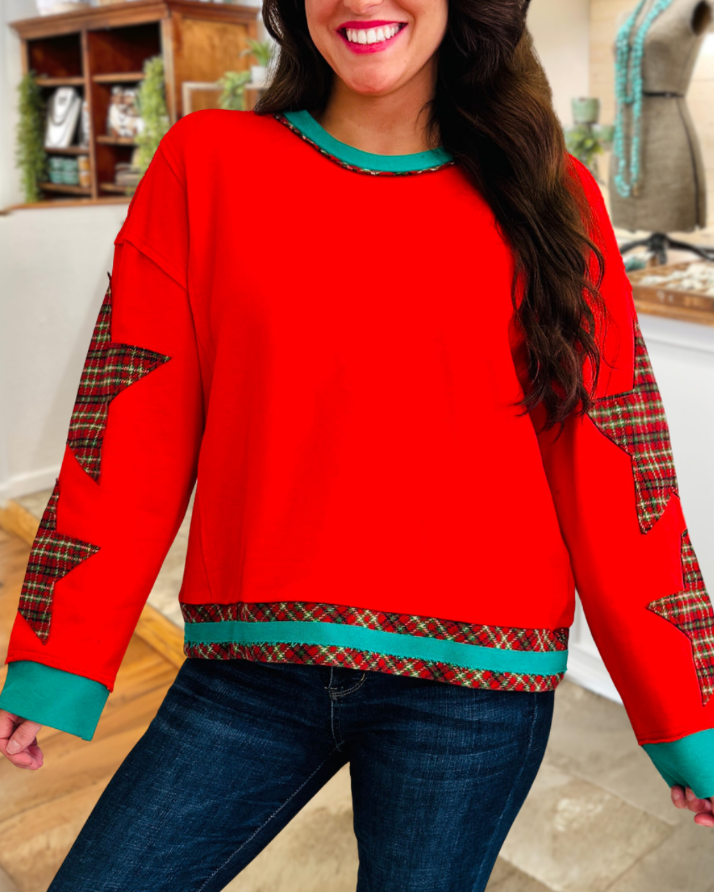 Star Appliqué Colorblock Pullover