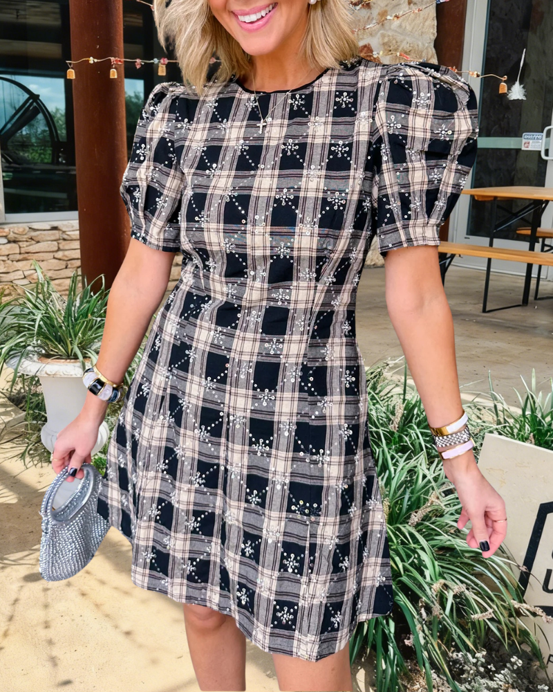 Plaid Crew Neck Mini Dress