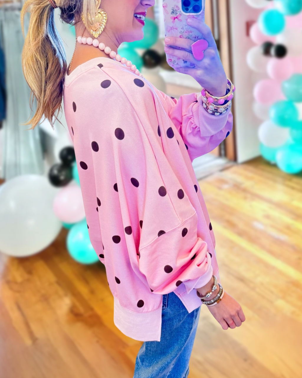 Color-block Polka-dot Pullover