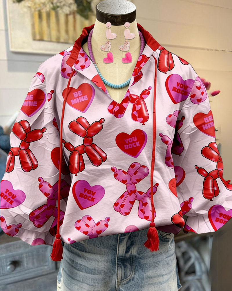 Heart Balloon Dog Satin Blouse