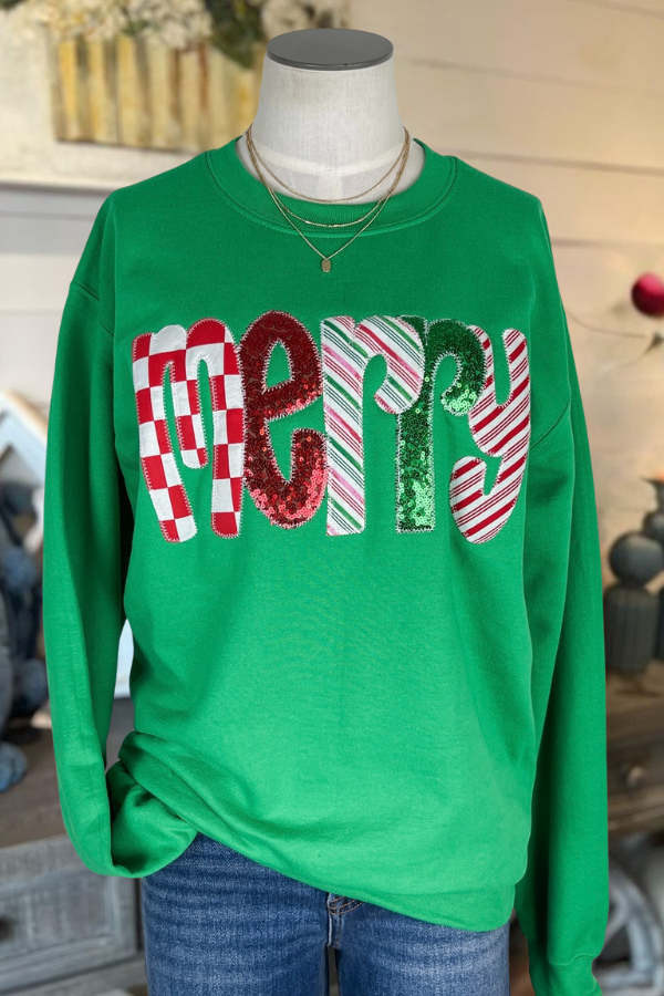 Merry Sequined Crewneck Sweatshirt