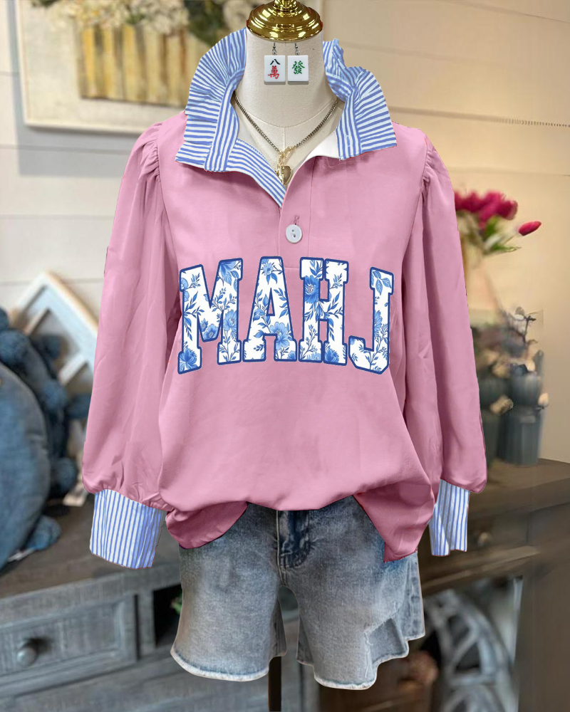 Mahjong Stripe Ruffle Top