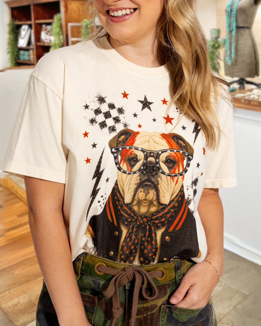 Bulldog School-Style Graphic T-Shirt