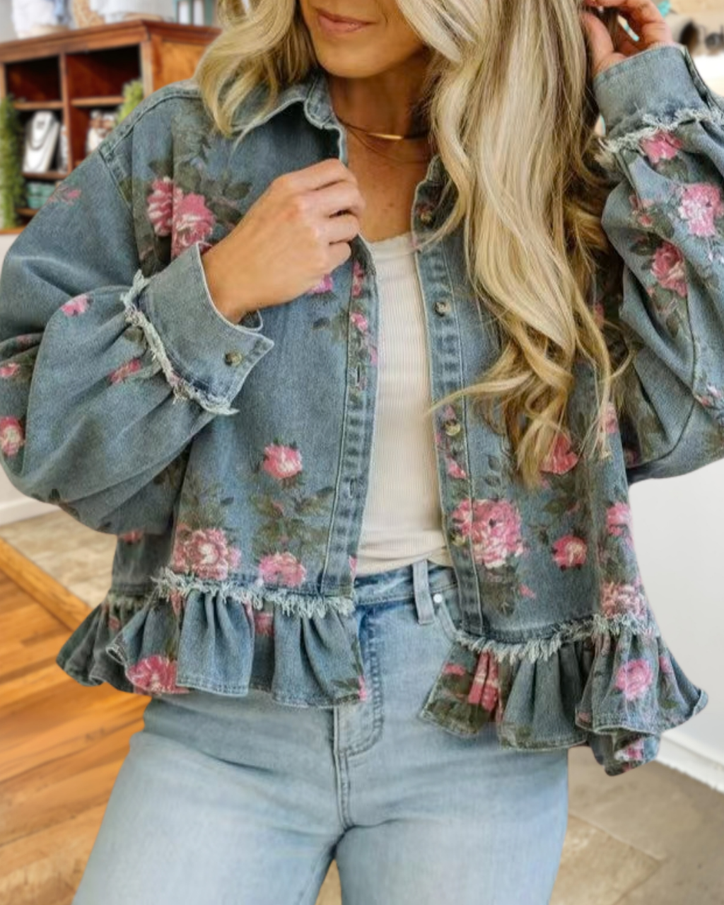 Retro Floral Ruffle Sequined Jacket