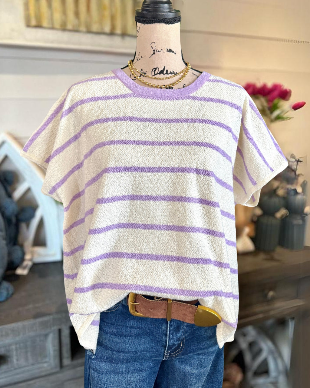 Striped Cap Sleeve Roundneck Top
