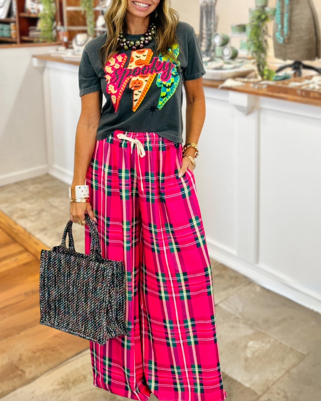 Colorful Plaid Drawstring Pants