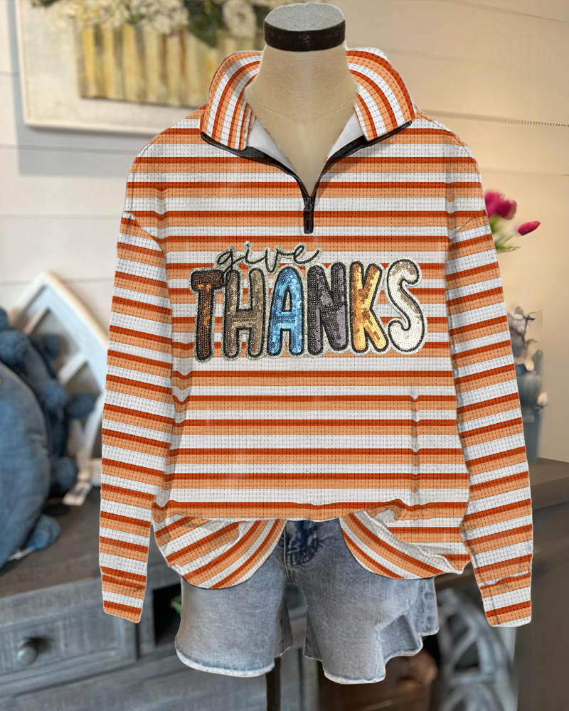 Thanksgiving Sequin Waffle Pullover