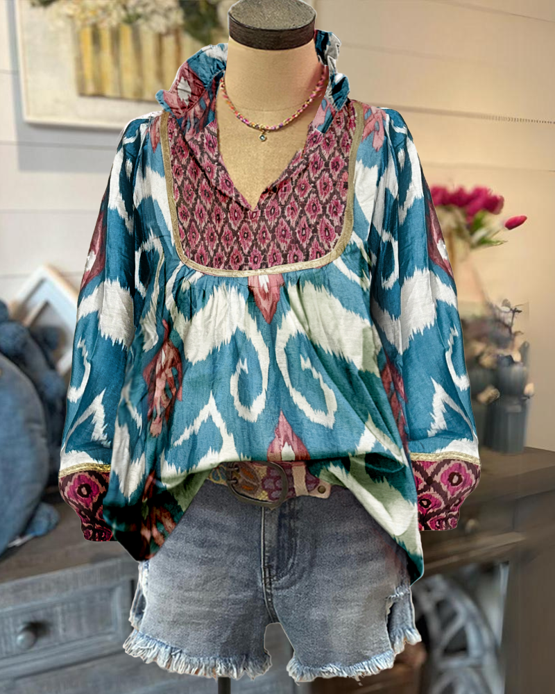 Bohemian Textured V-neck Top