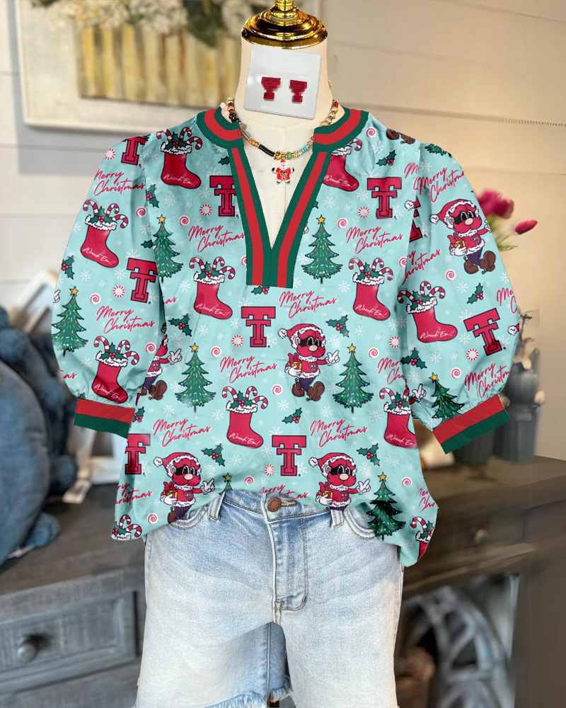 Texas Tech Christmas Satin Top