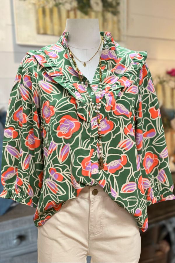 Blooming Blossoms Top-Green