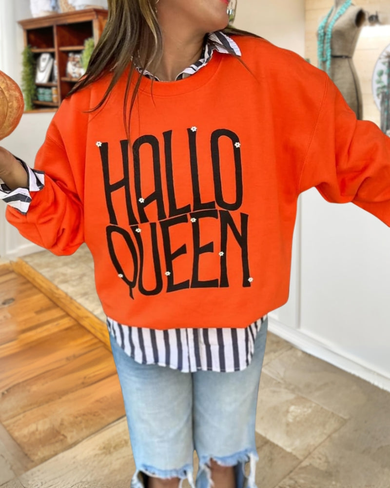 Orange Round Neck Letter Print Sweatshirt