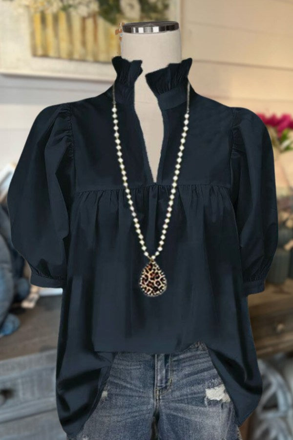 Casual Satin V-neck Top