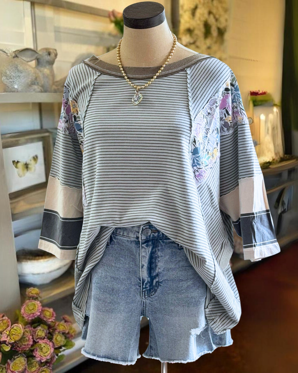 Blooms in Stripes Oversized Top