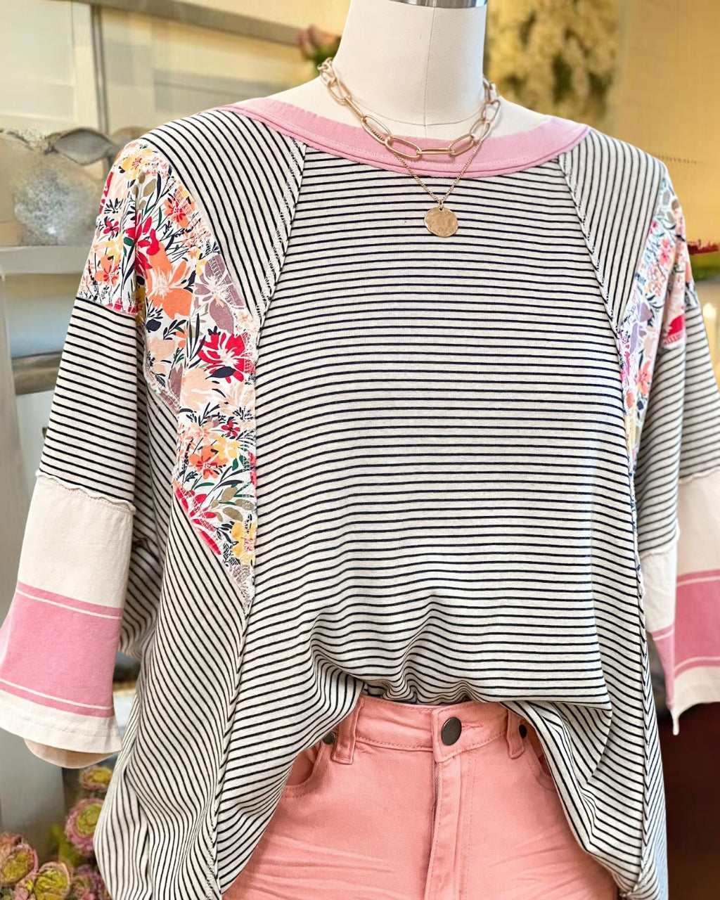 Blooms in Stripes Oversized Top