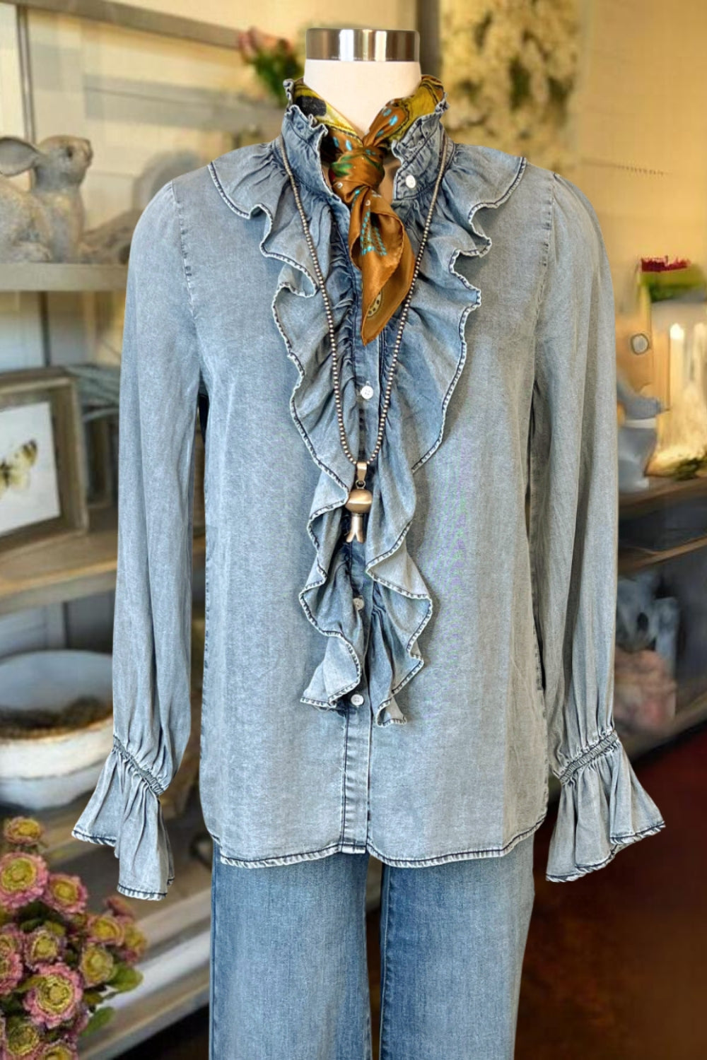 Ruffle Tencel Denim Shirt