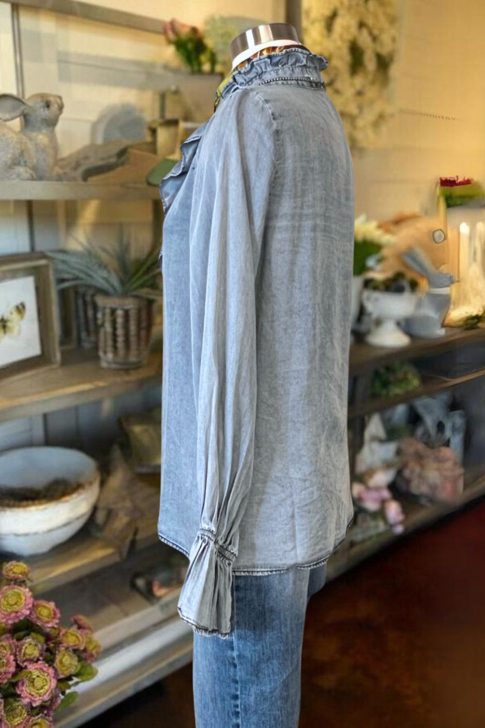 Ruffle Tencel Denim Shirt