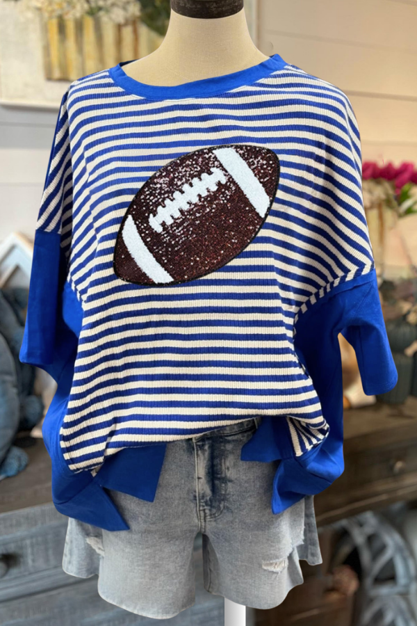 Glittery Football Striped Oversized Tee