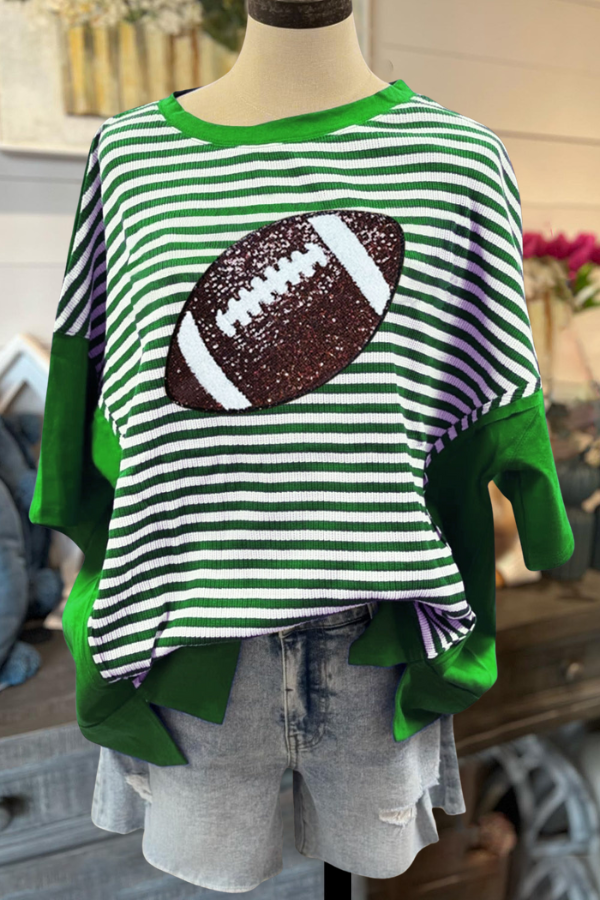 Glittery Football Striped Oversized Tee