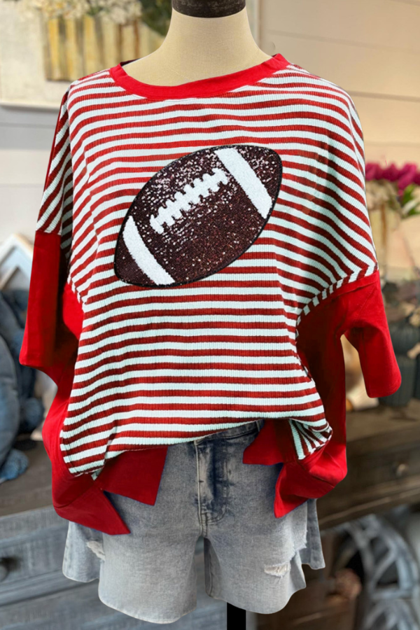 Glittery Football Striped Oversized Tee