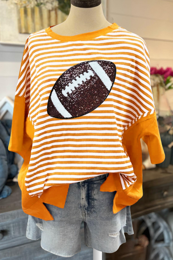 Glittery Football Striped Oversized Tee