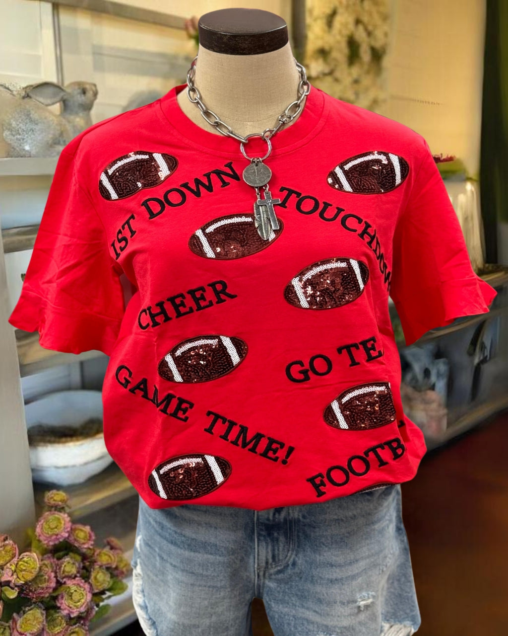 Sequined Football Cheer Up Tee