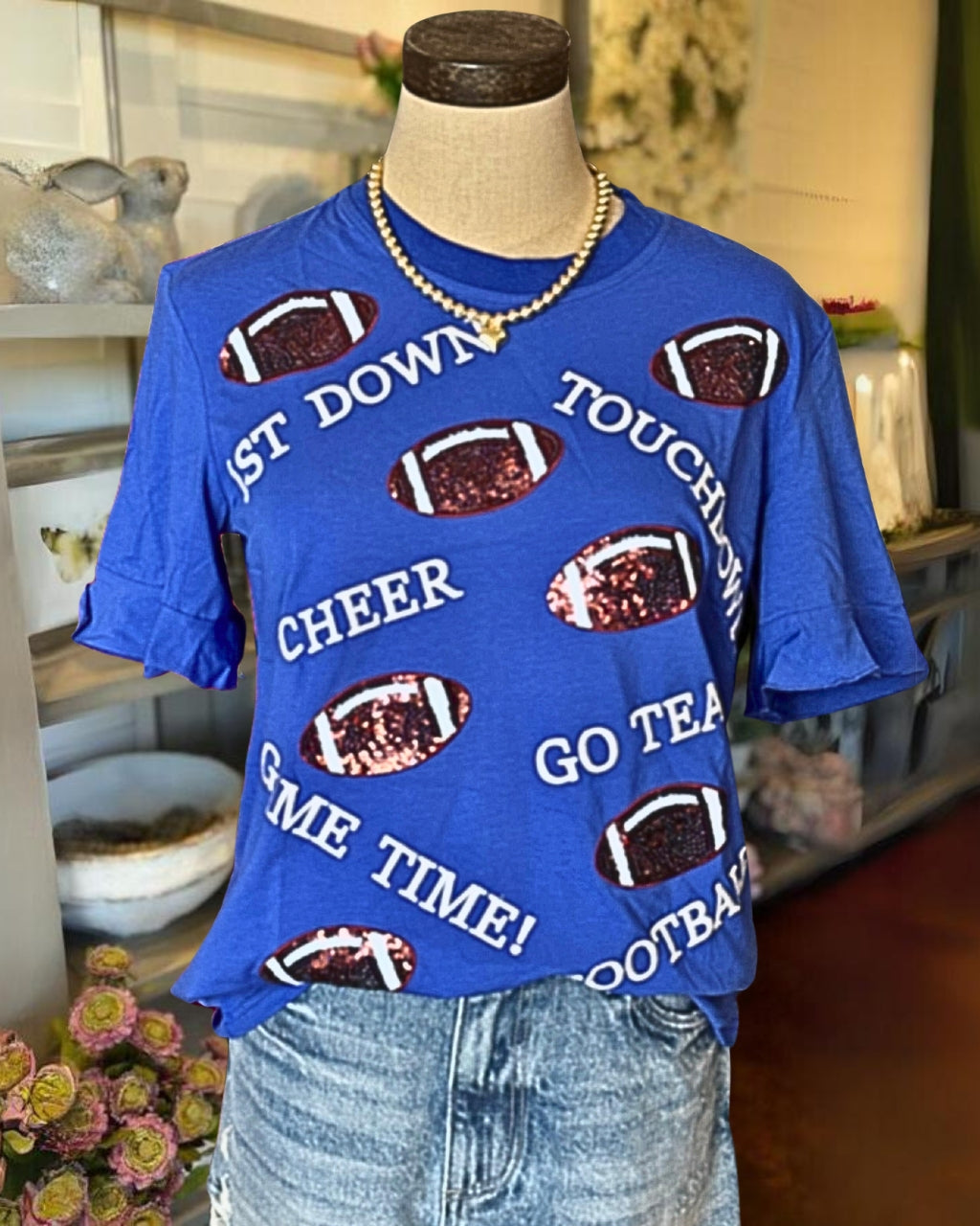 Sequined Football Cheer Up Tee