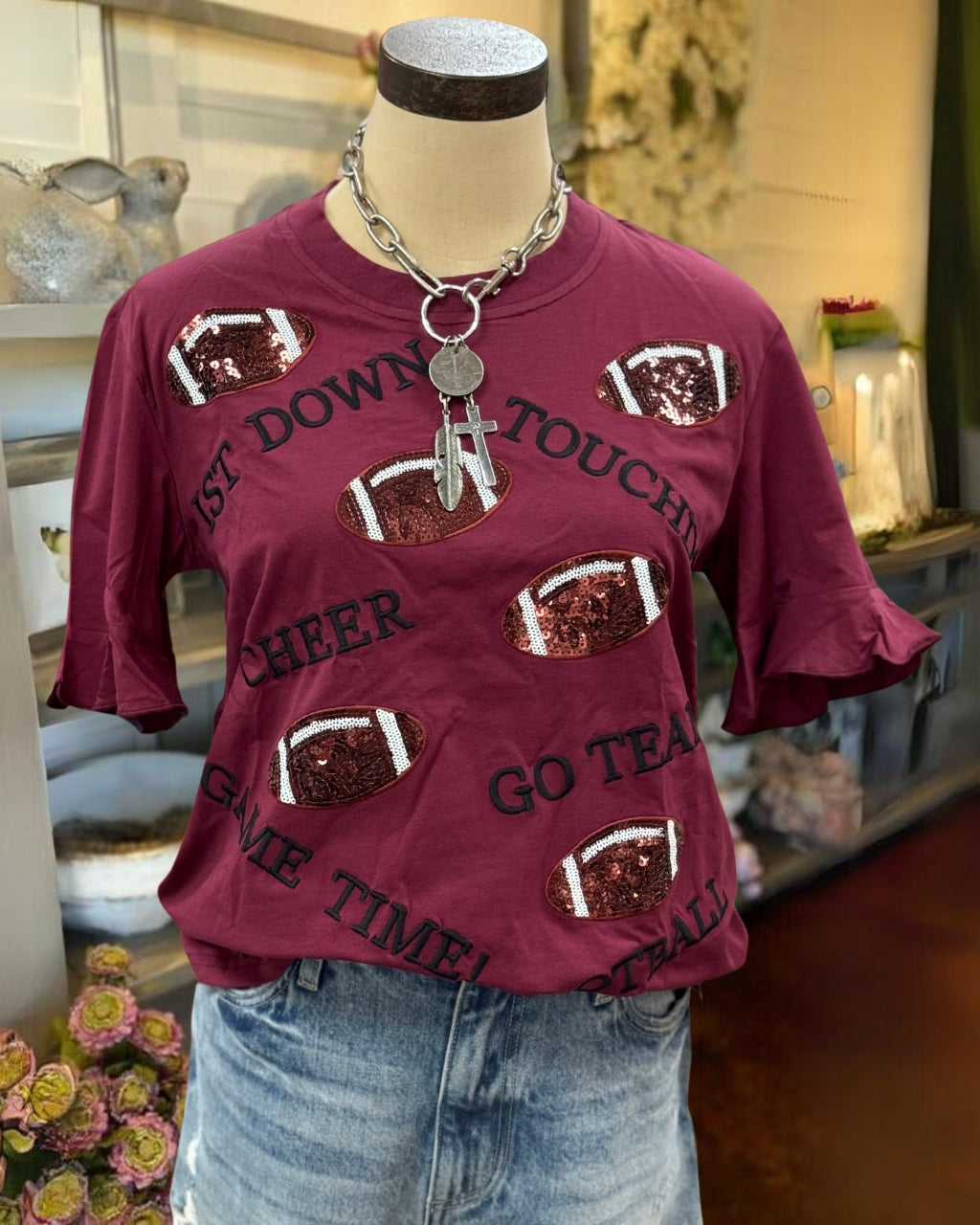 Sequined Football Cheer Up Tee