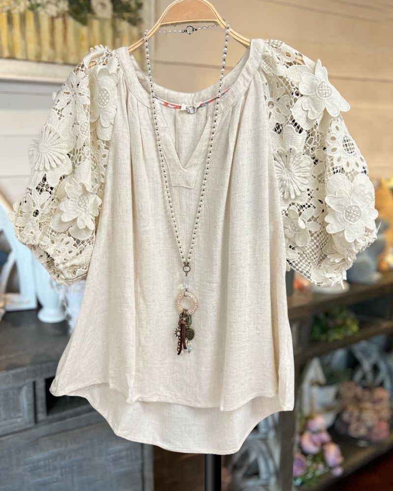 Lace Sleeve Linen Tee