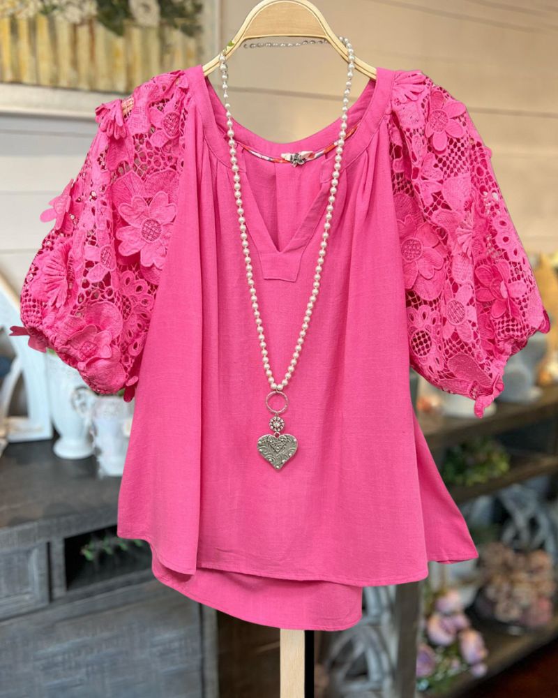 Lace Sleeve Linen Tee