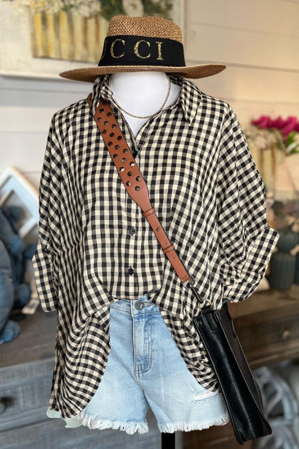 Oversized Casual Check Blouse