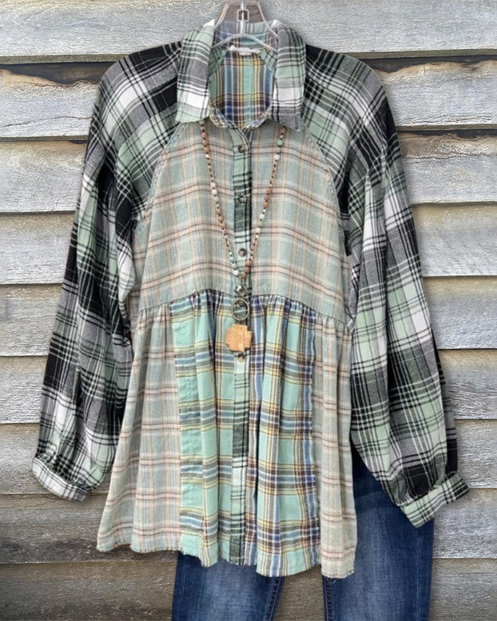 Patchwork Plaid Babydoll Shirt