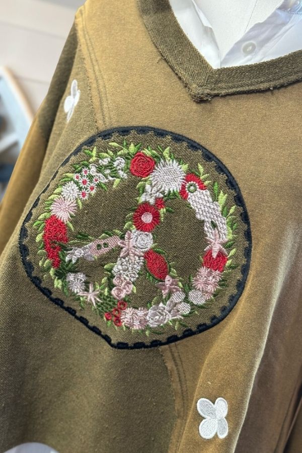 Peace & Flowers Embroidery Pullover
