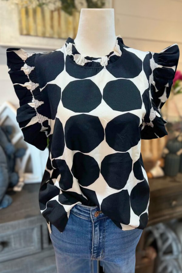 Polka Dot Ruffle Sleeve Top