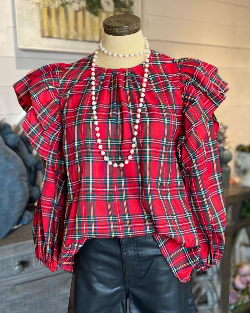 Red Colored Plaid Top