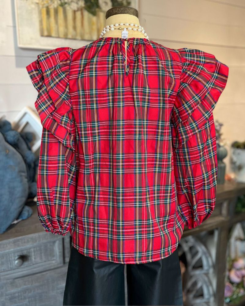 Red Colored Plaid Top