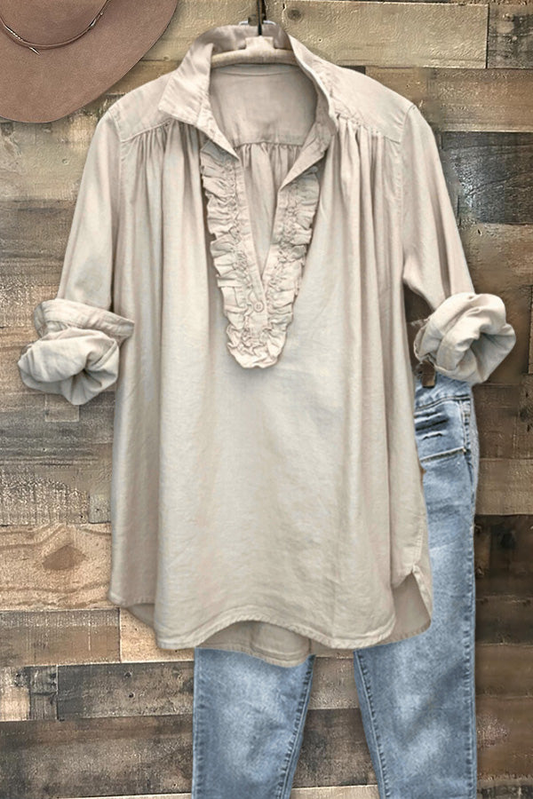 Ruffled V-Neckline Blouse-white
