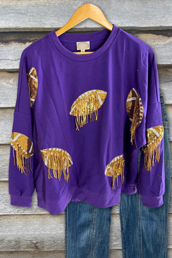 Sequin Fringed Football Sweatshirt