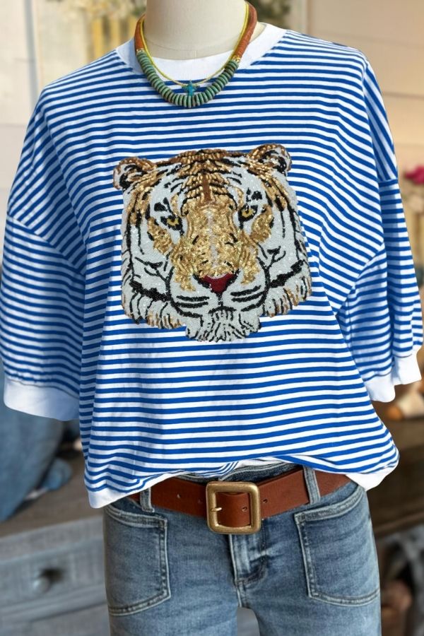 Tiger Sequins Striped Tee