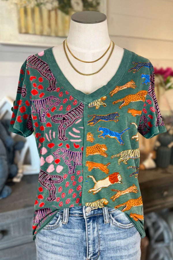 Wild Animal Print V-Neck Top