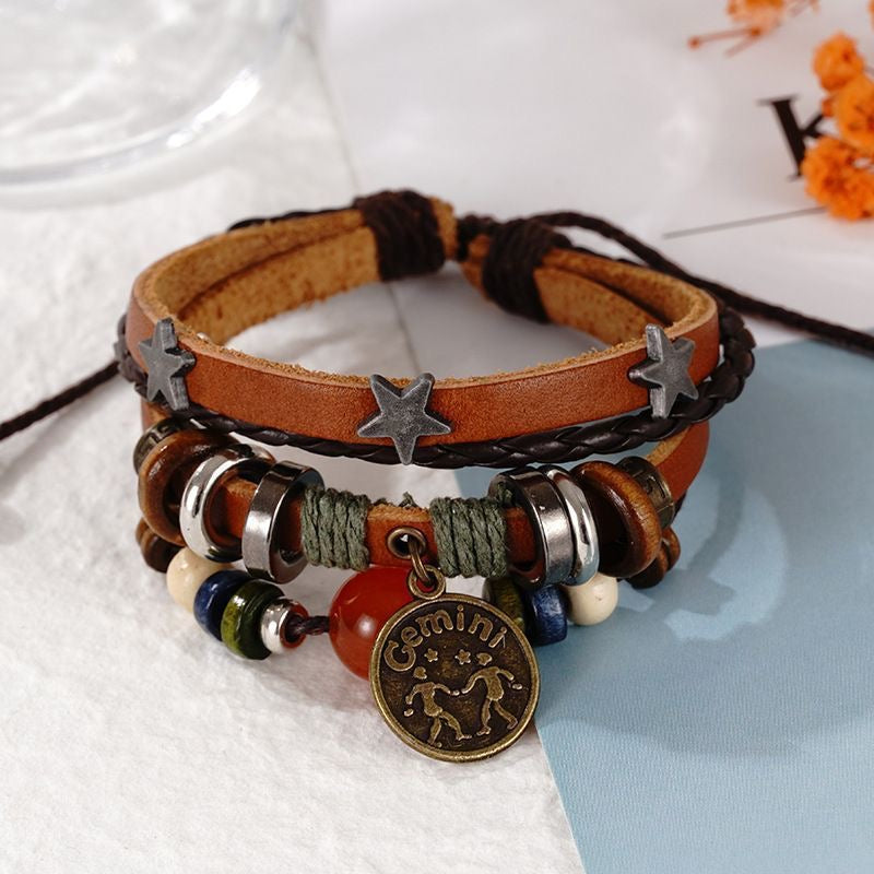 Stylish Leather Zodiac Bracelet