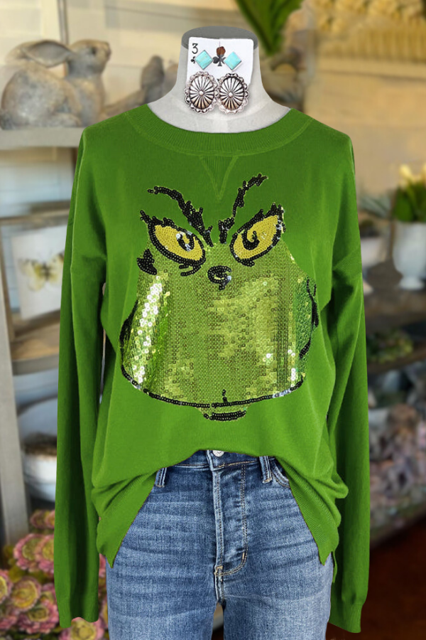 Casual Grinch Sequin Sweatshirt